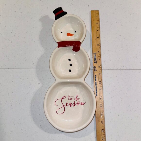 Ceramic Snowman 3 Section Server Dish Tis The Season By Grasslands Road - Picture 2 of 14